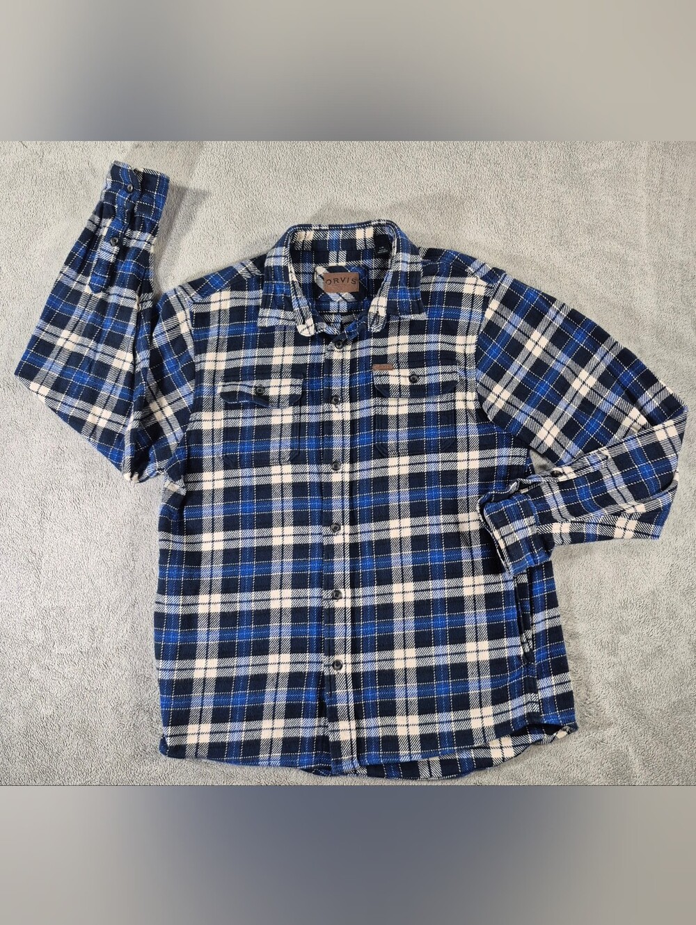 Orvis Men's Blue Plaid Button-Up Shirt